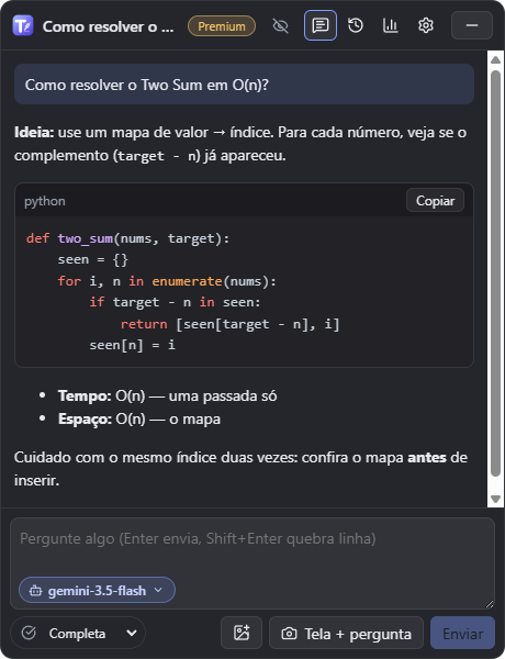 ThuccaAI respondendo uma pergunta de LeetCode